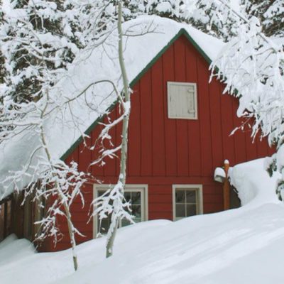 Red Cabin in the winter snow