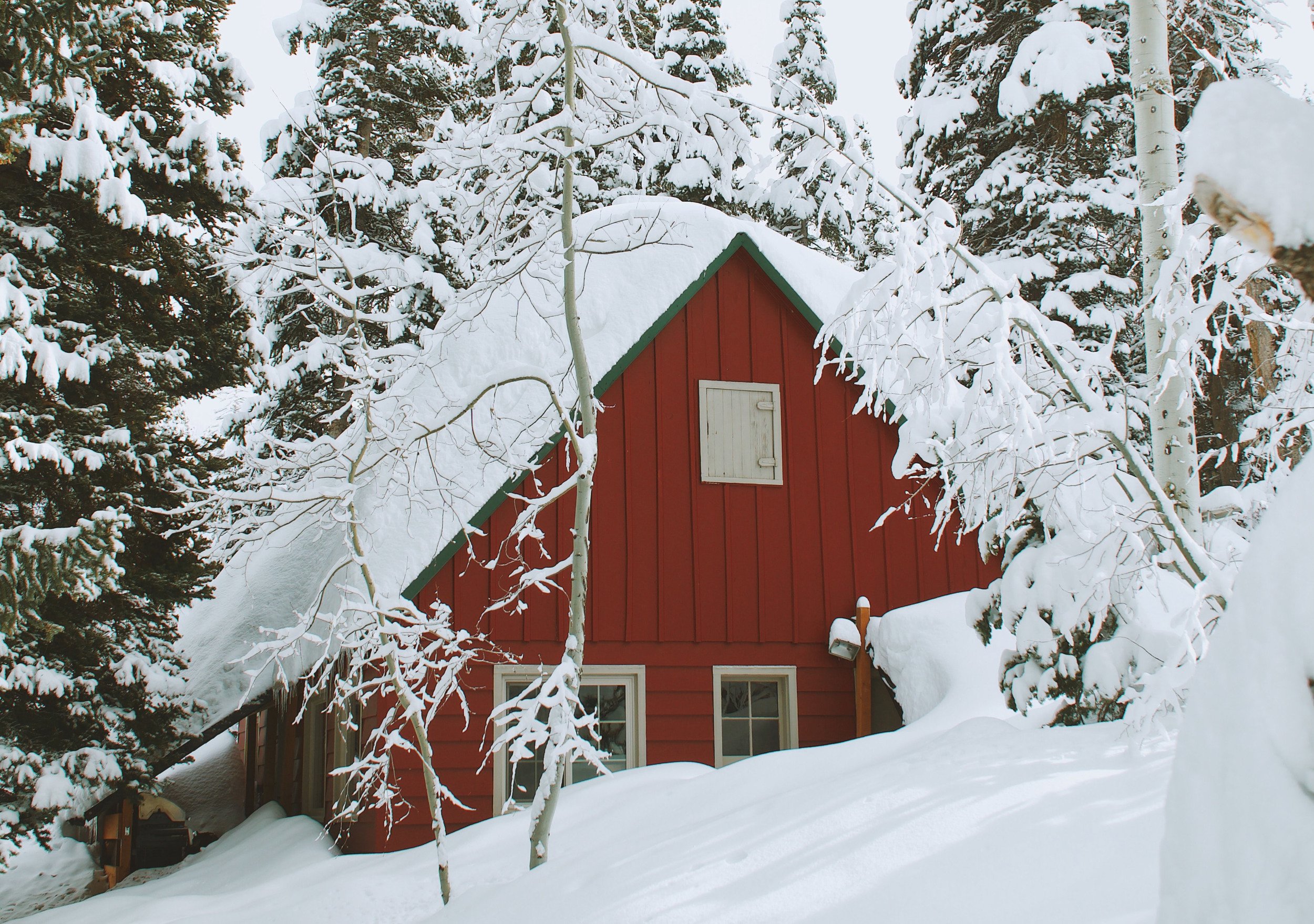 Red Cabin in the winter snow
